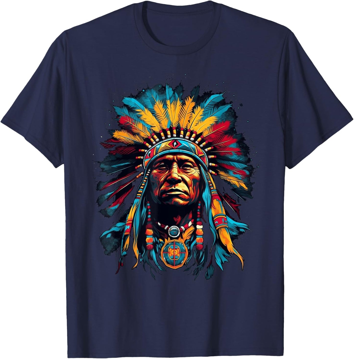 Native American Indian Headdress Traditional Art Men Women T-Shirt - T-Shirt | Navy
