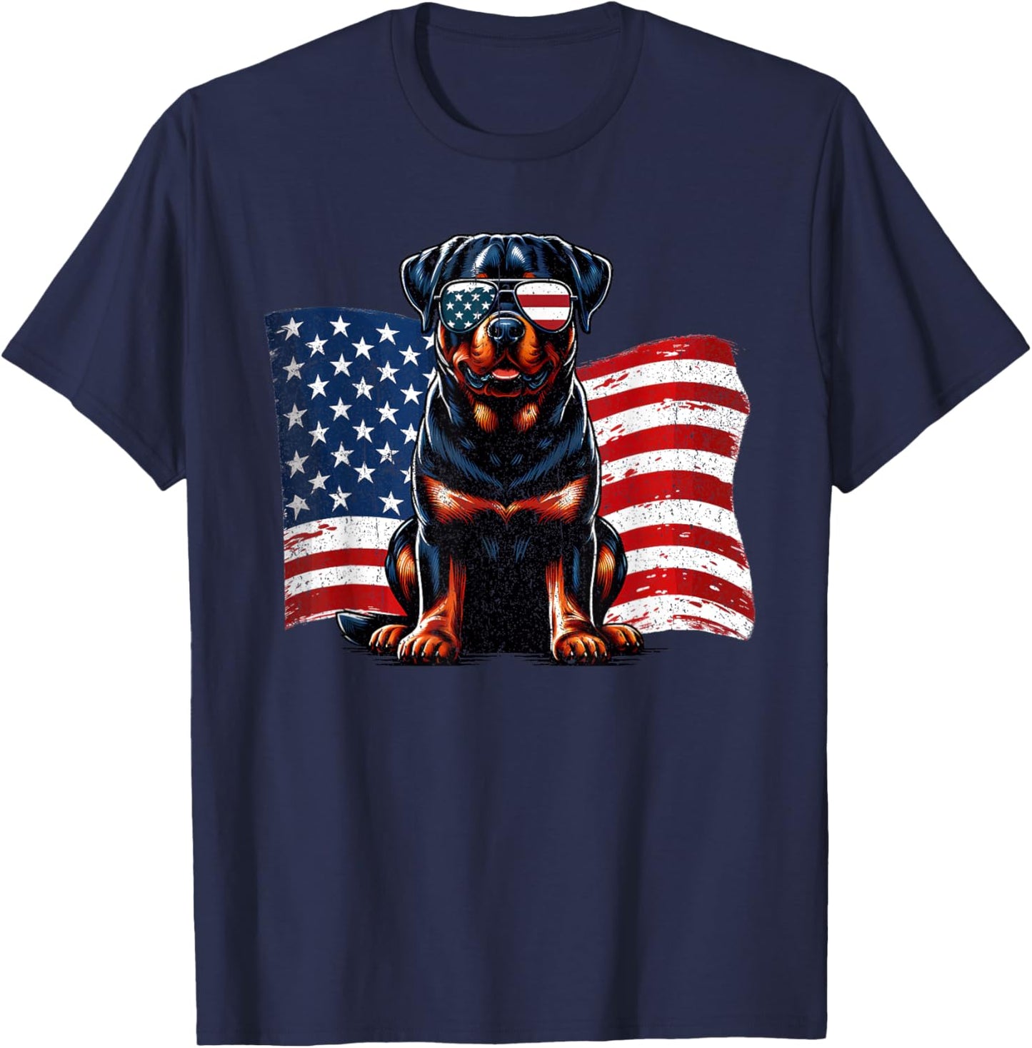 Vintage Rottweiler Dogs American Flag Sunglasses Patriotic T-Shirt - T-Shirt | Navy