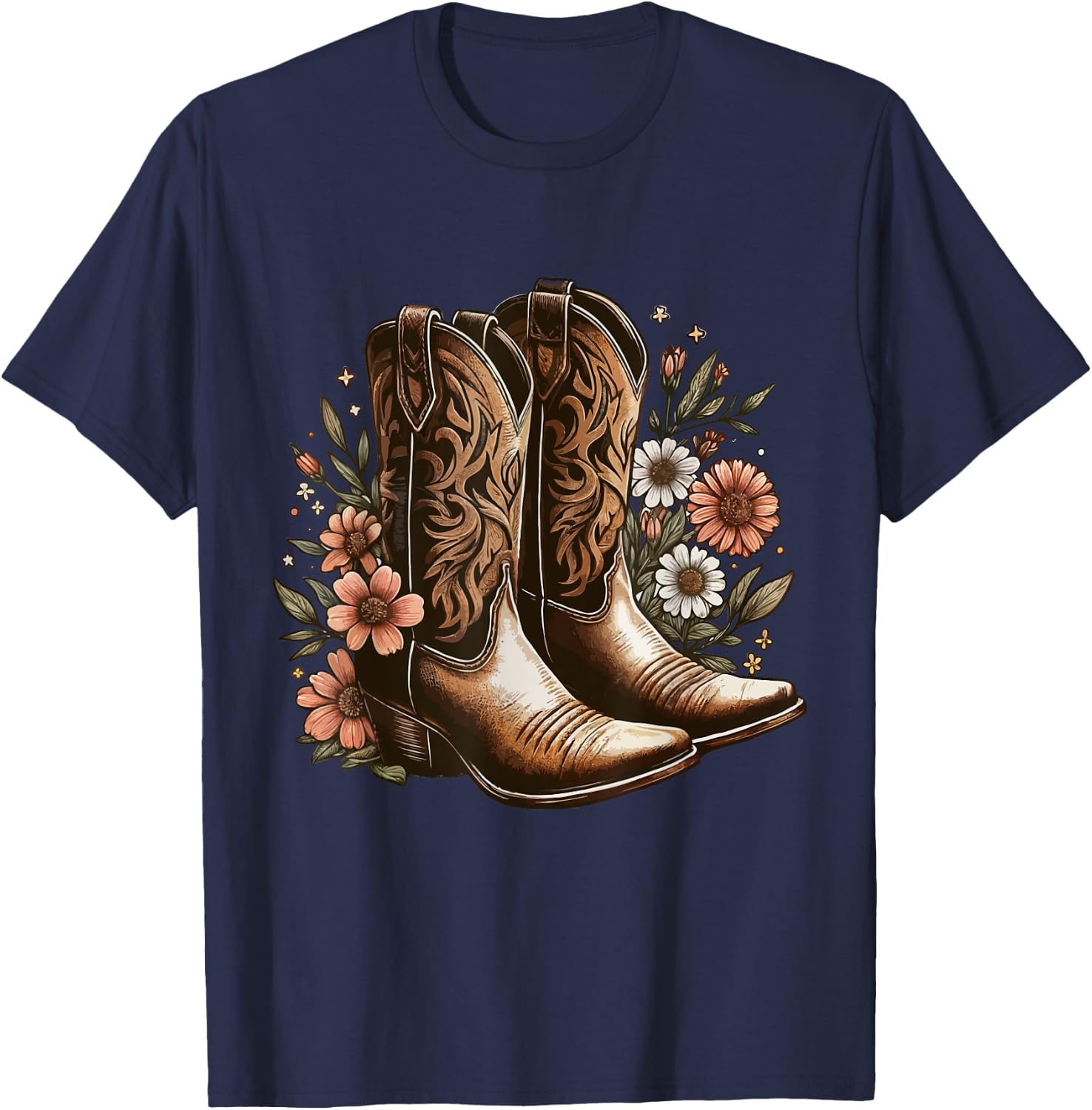 Retro vintage Cowgirl Boots Western Country Concert Boots T-Shirt - T-Shirt | Navy