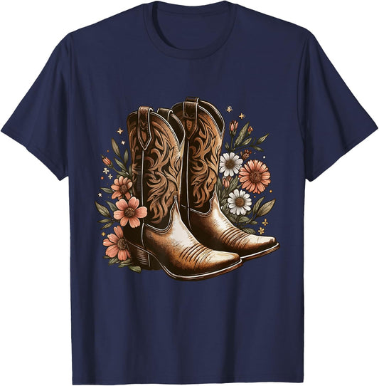 Retro vintage Cowgirl Boots Western Country Concert Boots T-Shirt - T-Shirt | Navy