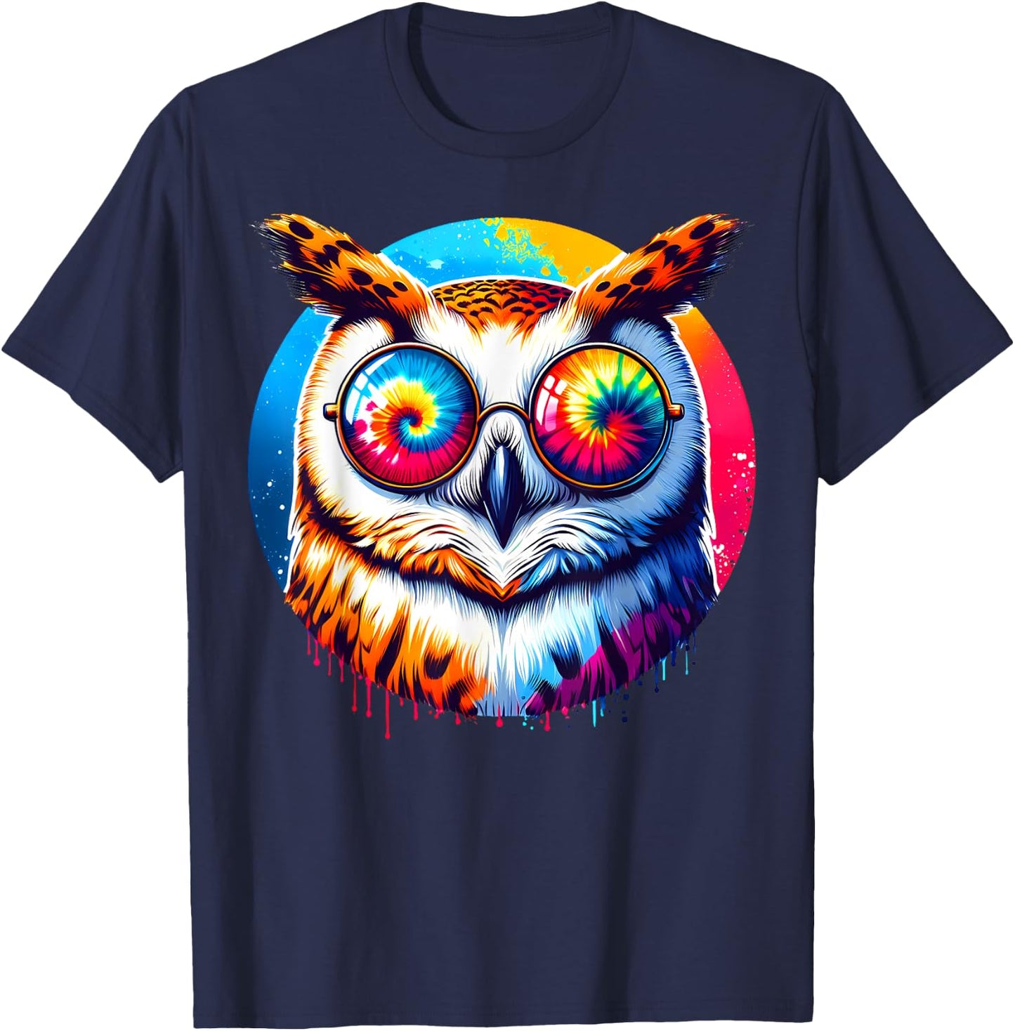 Cool Tie Dye Barn Owl Sunglasses Bird Illustration Art T-Shirt - T-Shirt | Navy