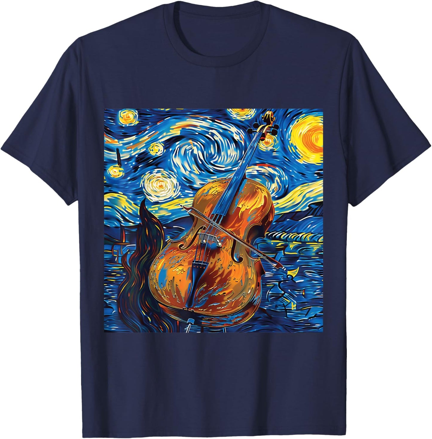 Cello Art Style Starry Sky Night Swing Music T-Shirt - T-Shirt | Navy