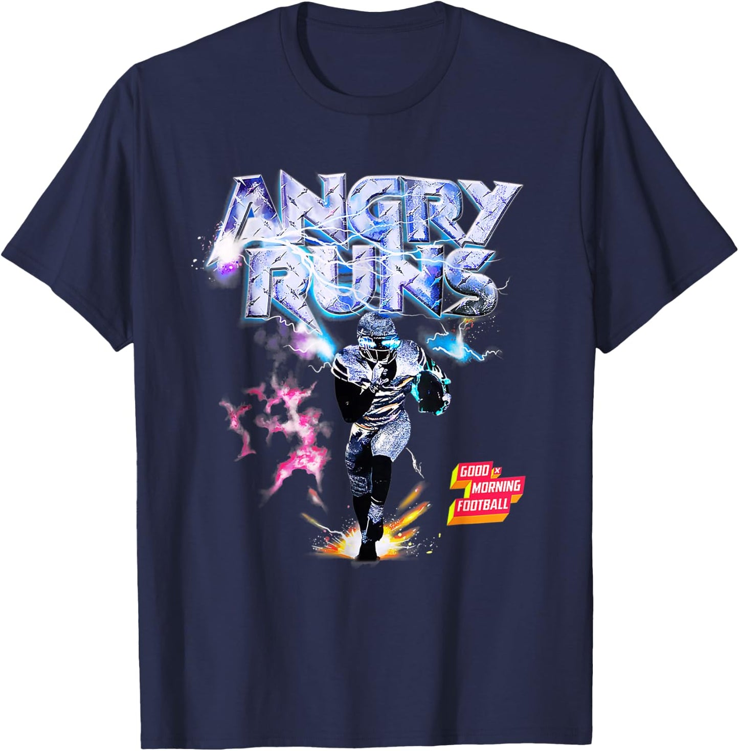 Angry Runs Good Morning Football Sport Lover Vintage Art T-Shirt - T-Shirt | Navy