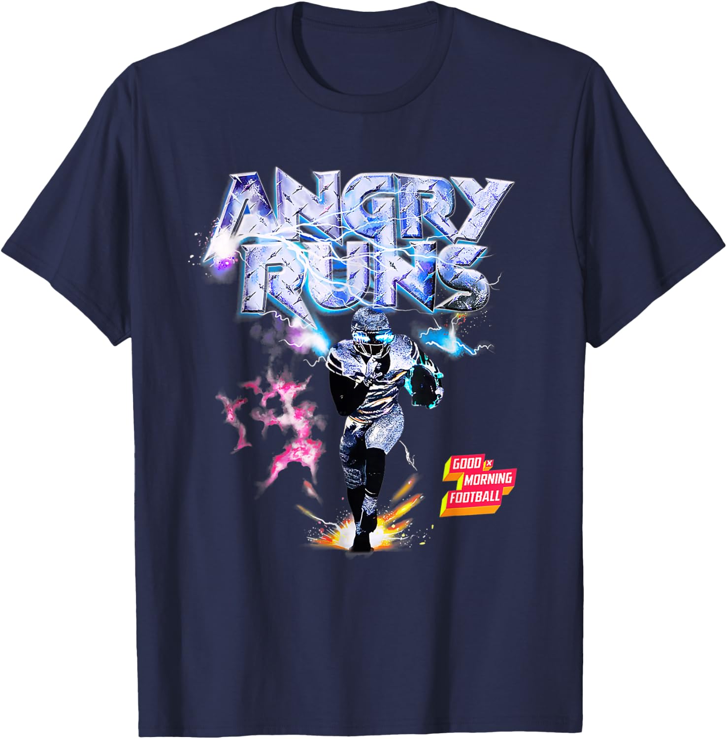 Angry Runs Good Morning Football Sport Lover Vintage Art T-Shirt - T-Shirt | Navy