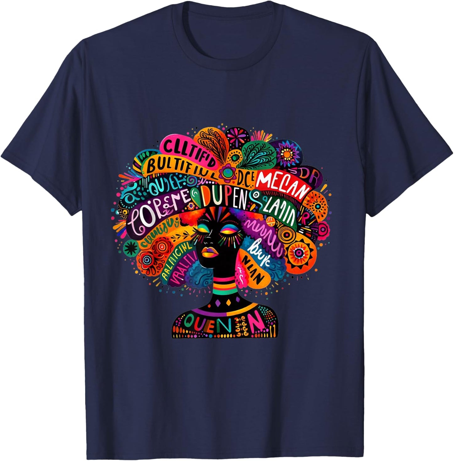 Cool African Woman Afro Color Painted Motivation Words T-Shirt - T-Shirt | Navy