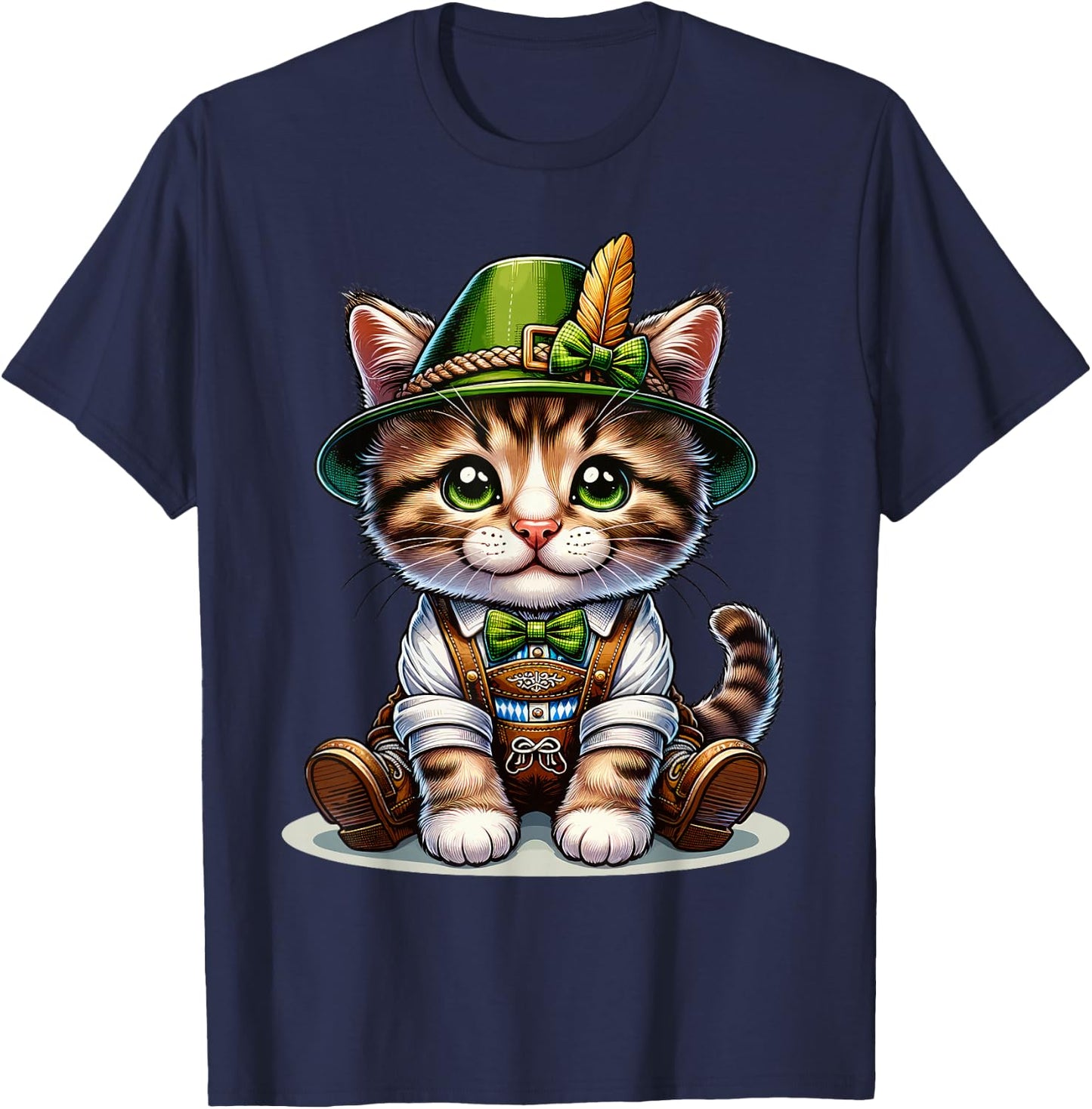 Oktoberfest Cat Funny German Bavarian Lederhosen Cat Lover T-Shirt - T-Shirt | Navy