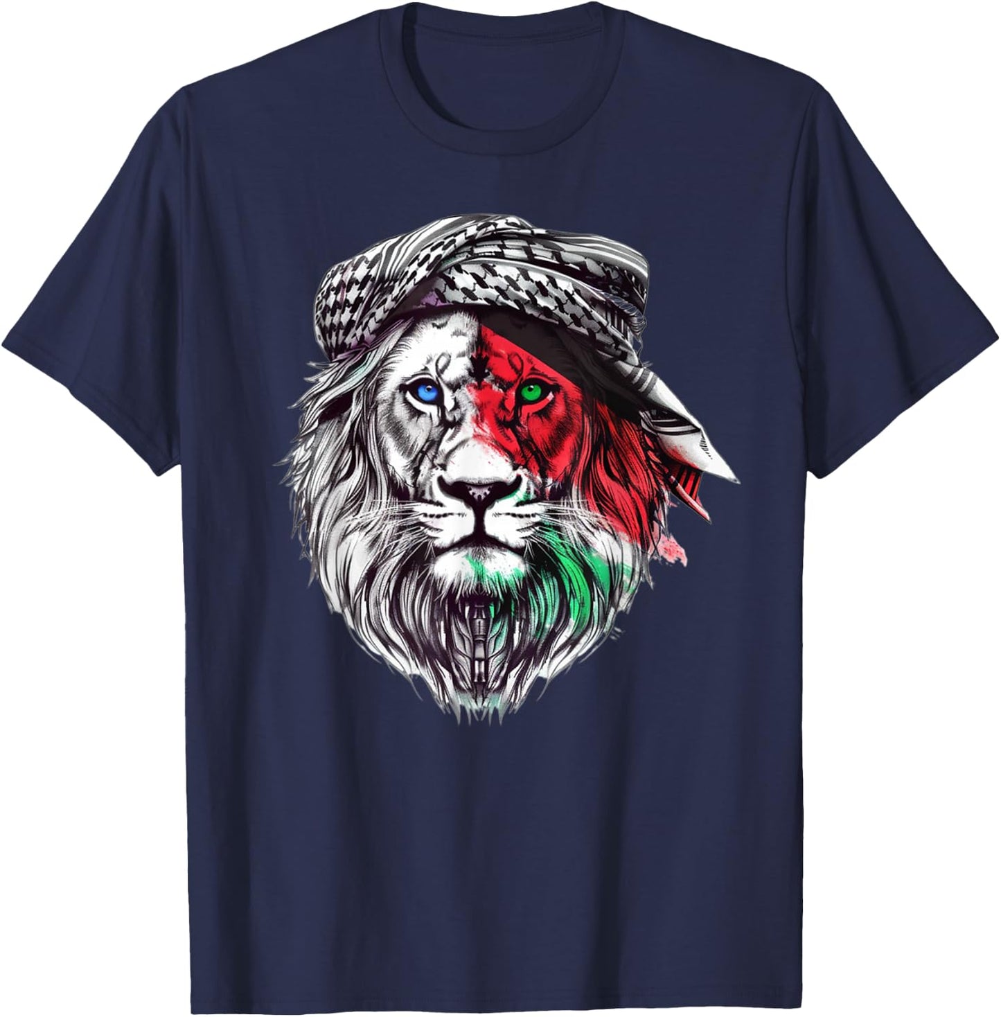 Palastine Time of Palestine: Lion keffiyeh T-Shirt - T-Shirt | Navy