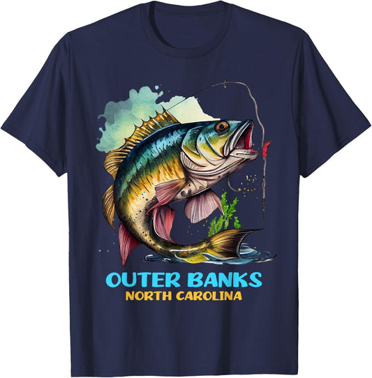 Outer Banks North Carolina Fisher Flyfishing Flyfisher Trip T-Shirt - T-Shirt | Navy