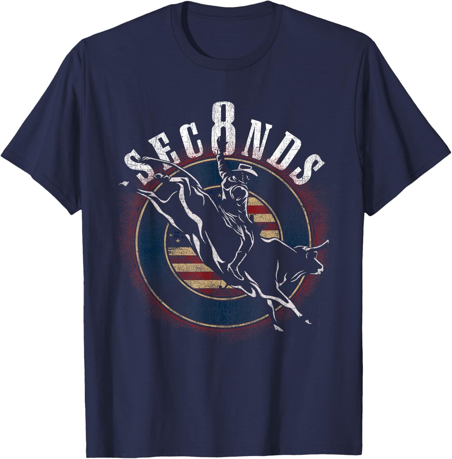 Cowboy Bull Riding Eight Seconds Rider USA Flag T-Shirt - T-Shirt | Navy