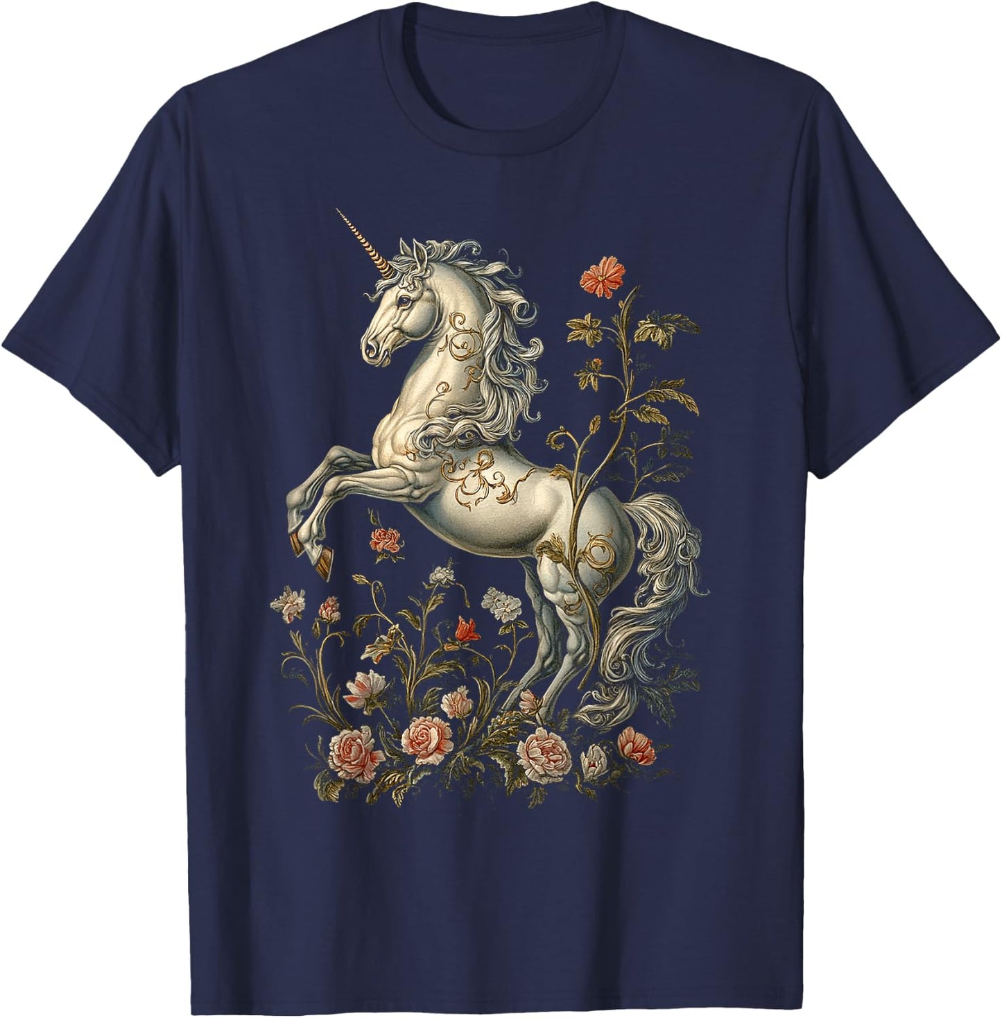 Unicorn Mythical Motif Fantasy Art Unicorn T-Shirt - T-Shirt | Navy