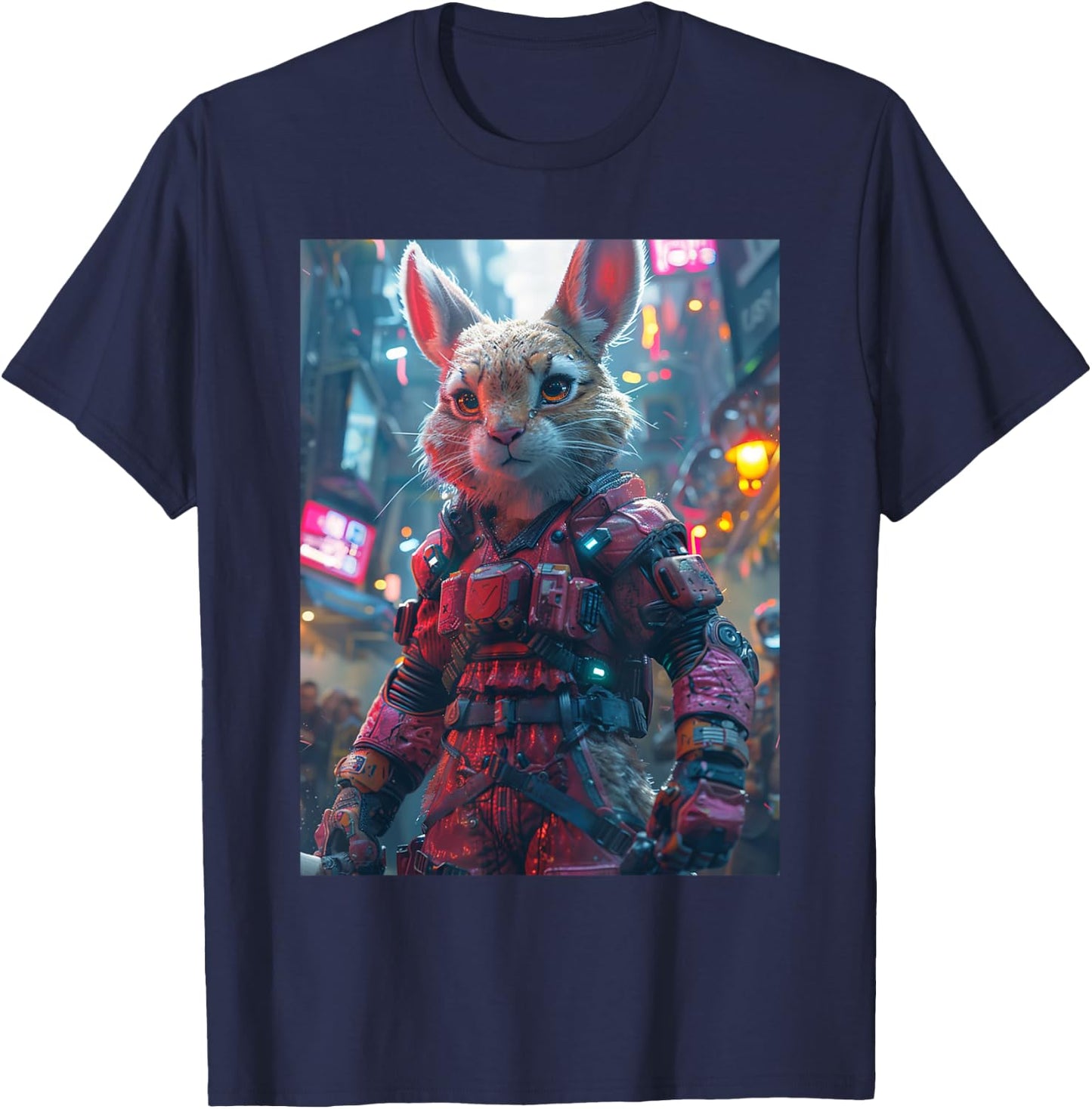 Synthwave Retrowave Rabbit 70s 80s Colorful Graphic T-Shirt - T-Shirt | Navy