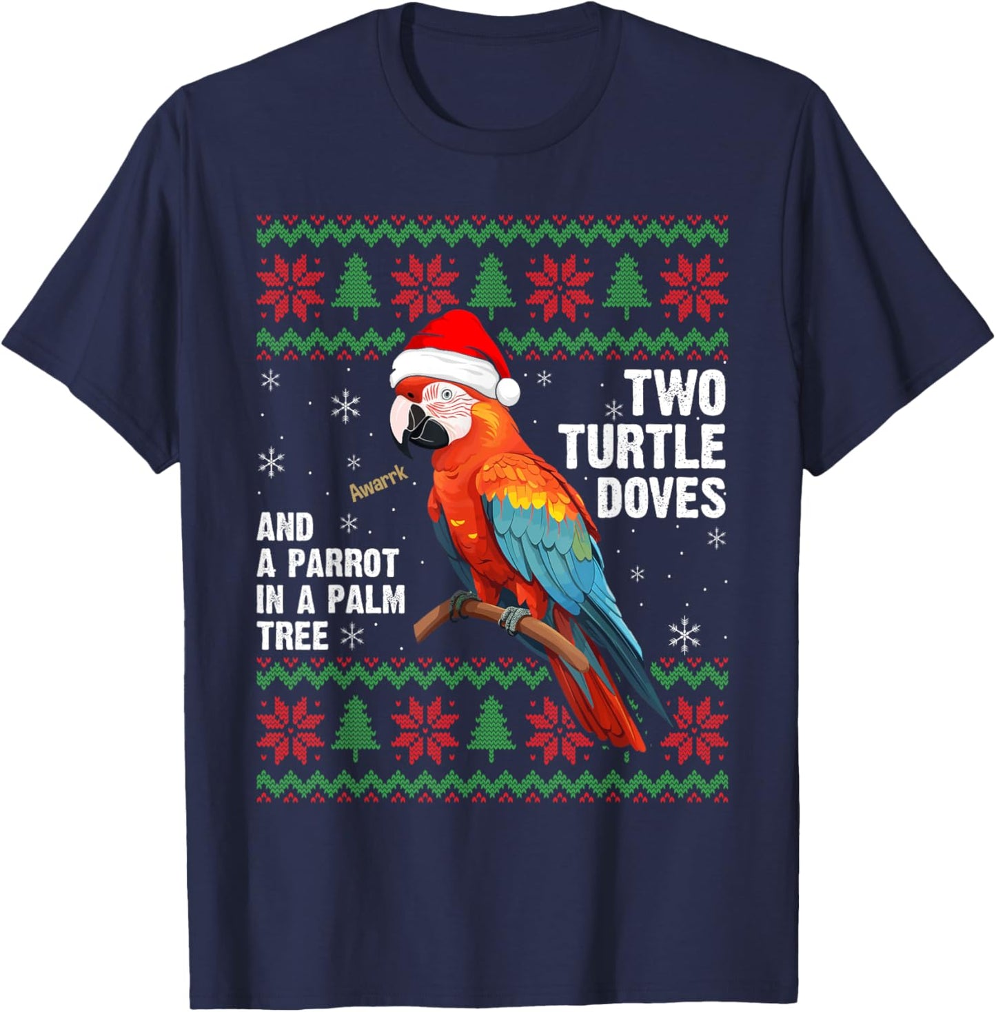 Funny Christmas Tropical Parrot Ugly Christmas Sweater T-Shirt - T-Shirt | Navy