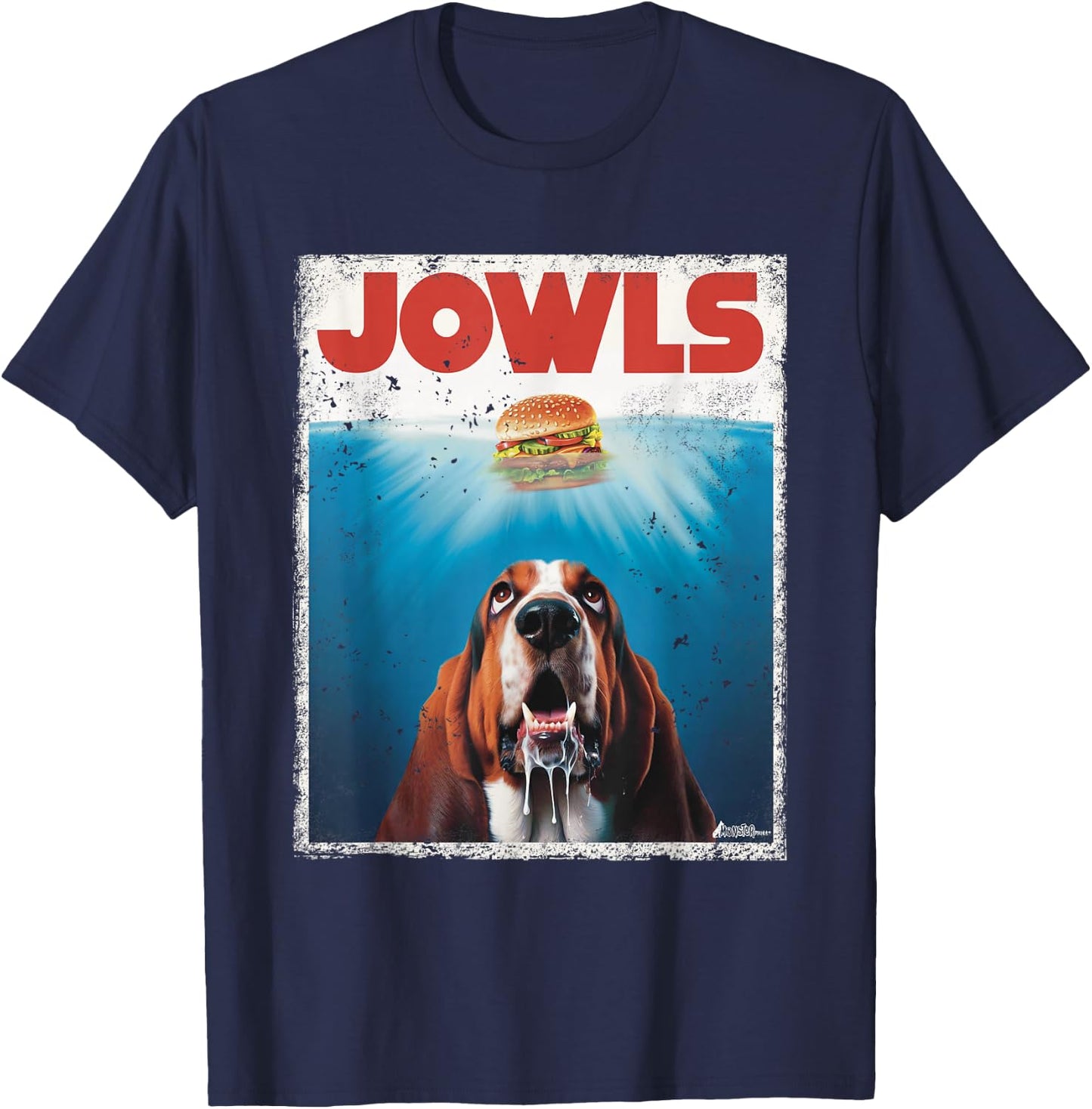 Funny Bassett Hound Dog Jowls Burger, Puppy Dog Eyes Dog Mom T-Shirt - T-Shirt | Navy