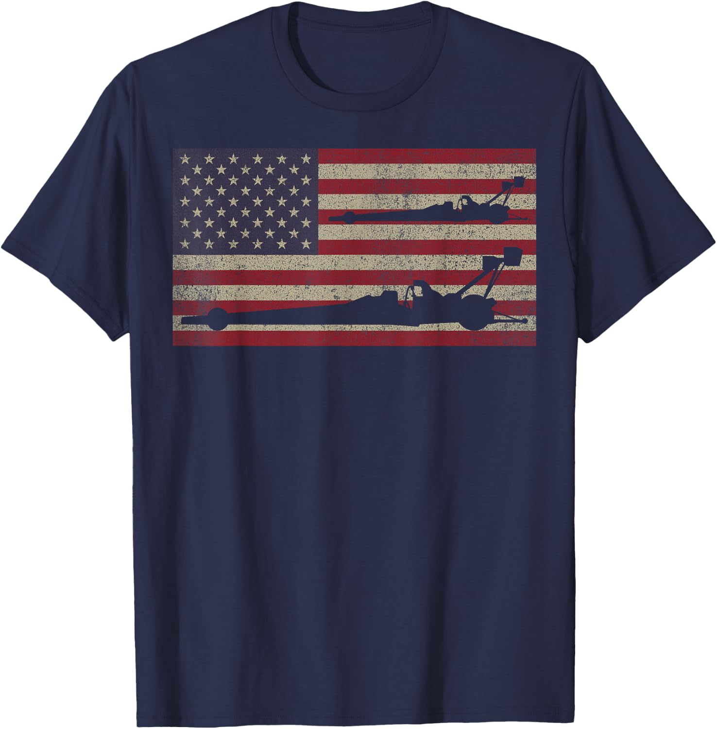 Drag Racing USA Flag by MalJ -Kids Black Patriotic American Flag Dragster Fan T-Shirt - T-Shirt | Navy