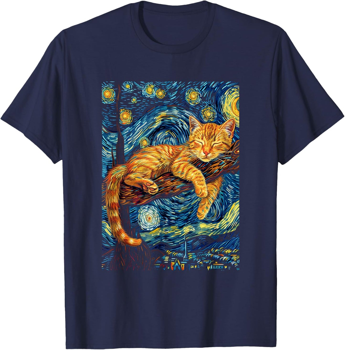 Cat Starry Night Van Gogh Cat for Cat Lover Cat Mom Cat Dad T-Shirt - T-Shirt | Navy