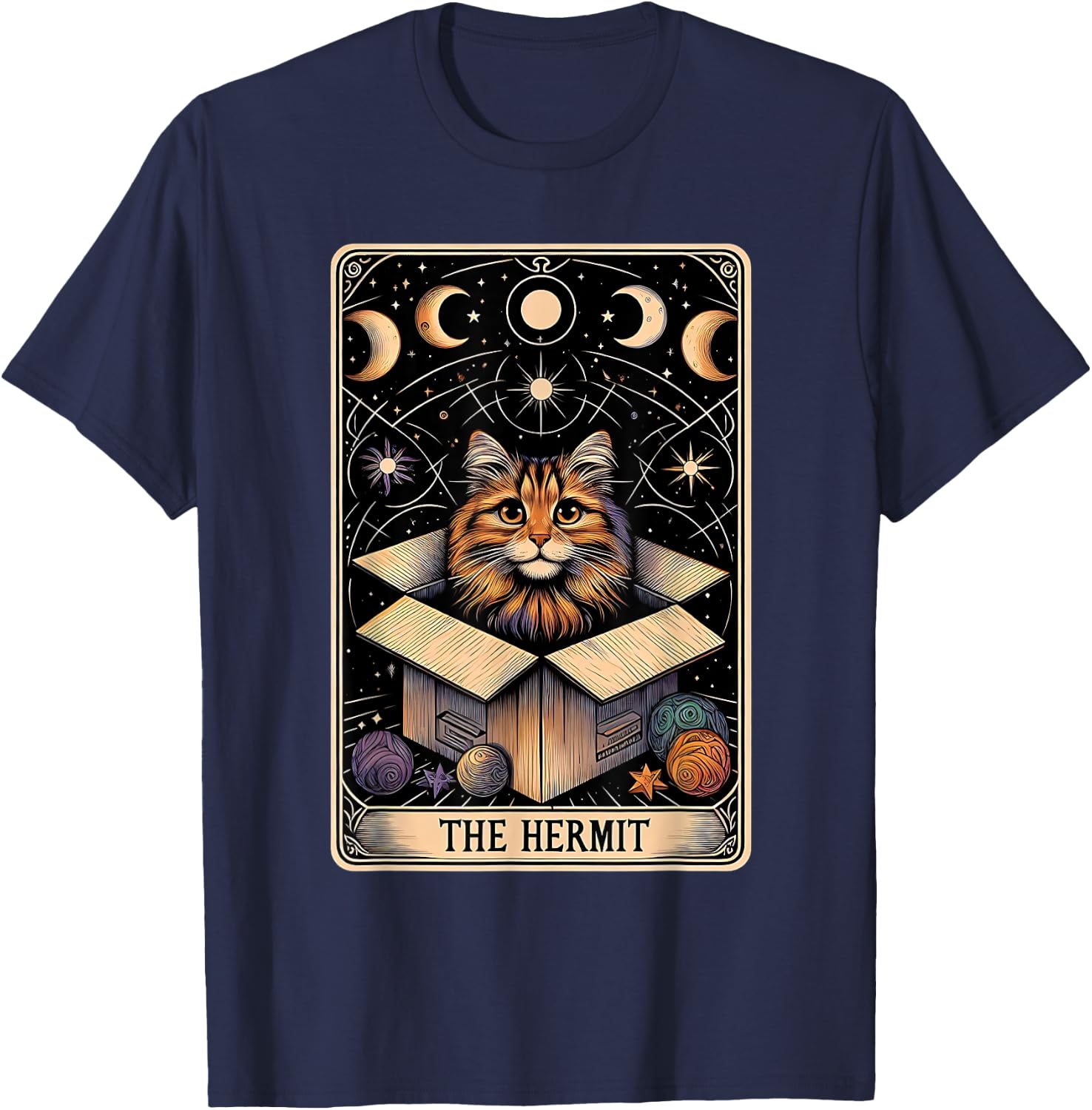 The Hermit Tarot Card Cat In a Box Mystic Funny Cat T-Shirt - T-Shirt | Navy