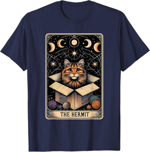 The Hermit Tarot Card Cat In a Box Mystic Funny Cat T-Shirt - T-Shirt | Navy