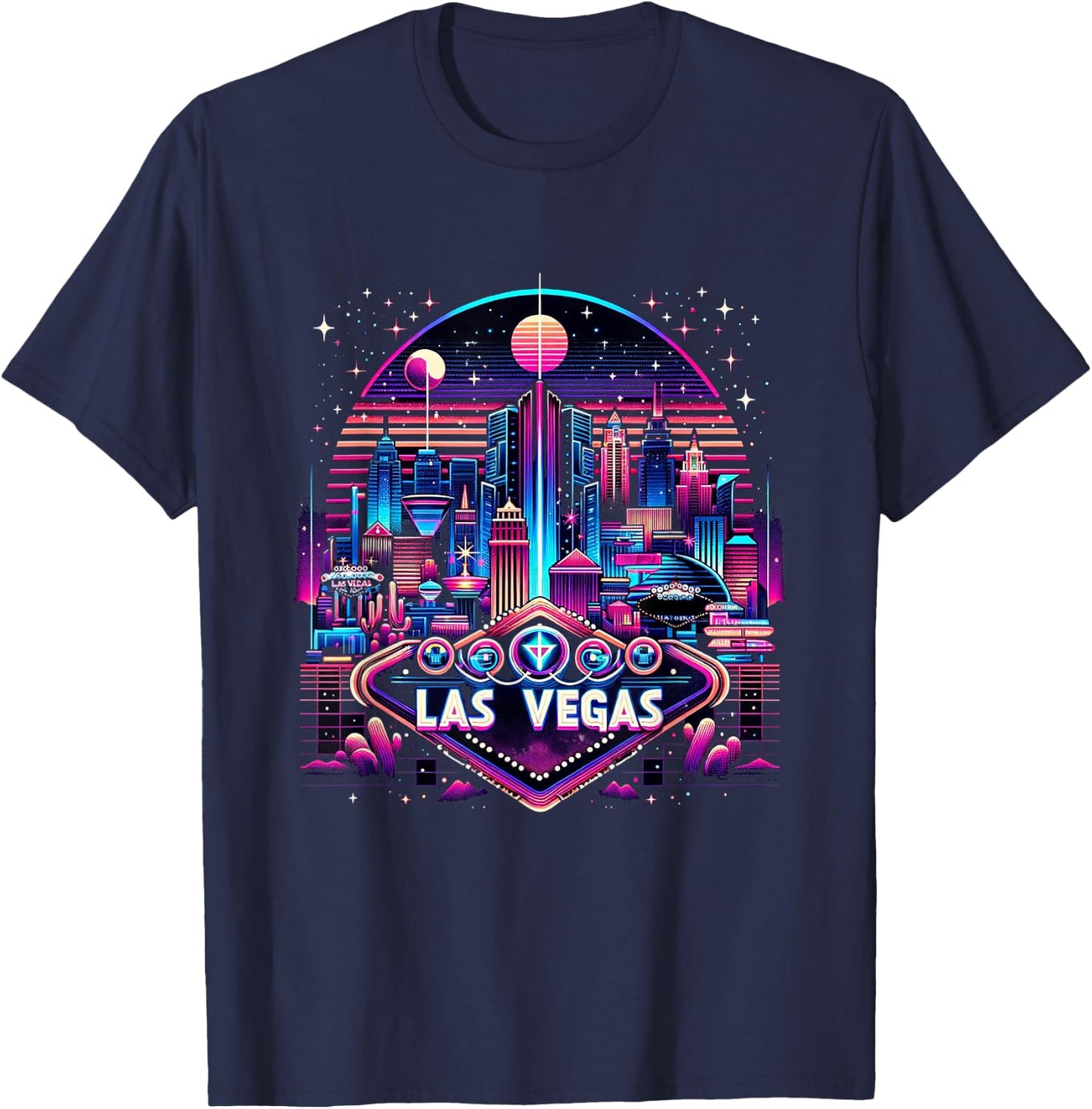 Las Vegas Nevada Shirt NV Family Trip 90s Retro City Skyline T-Shirt - T-Shirt | Navy
