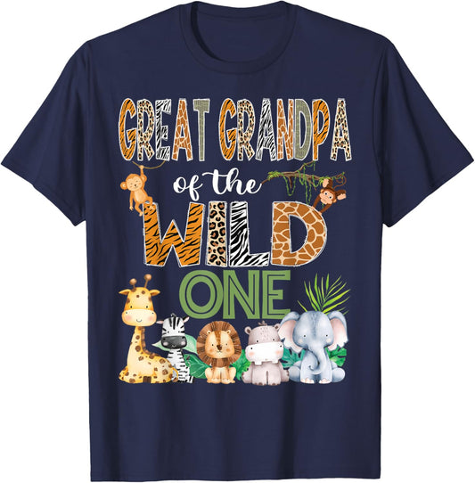 Great Grandpa Of The Wild One 1St Birthday Safari Zoo Jungle T-Shirt - T-Shirt | Navy