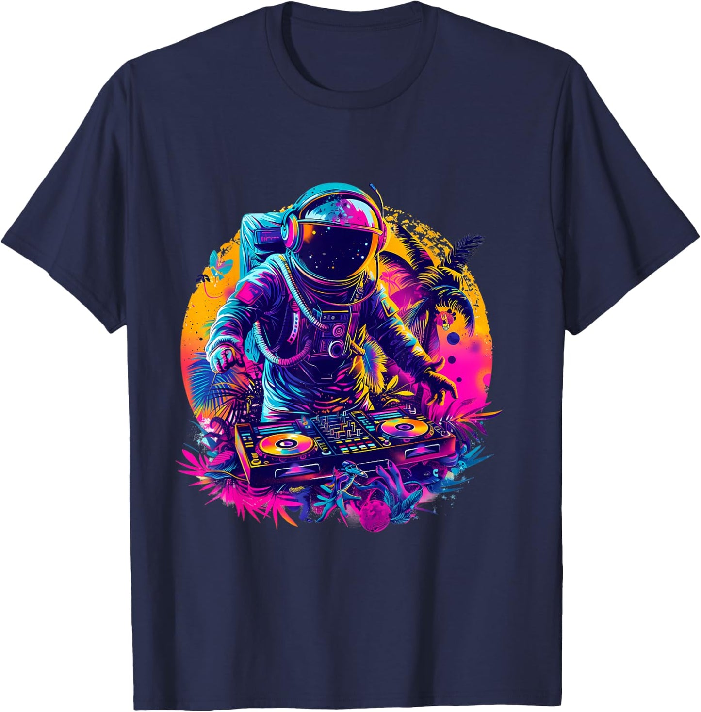 Astronaut DJ Tropical Turntable DJ Astronaut Beatmaker EDM T-Shirt - T-Shirt | Navy