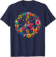 Floral Peace Sign Colorful Butterflies Harmony Love Nature T-Shirt - T-Shirt | Navy