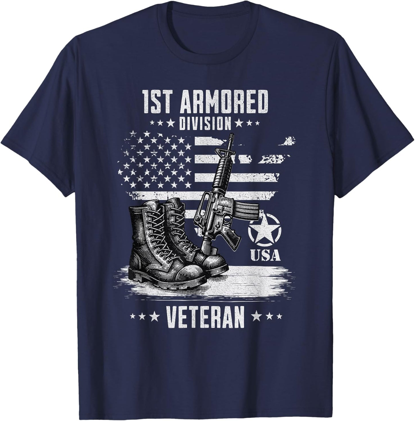 1st Armored Division Veteran Military Veteran Distressed T-Shirt - T-Shirt | Navy
