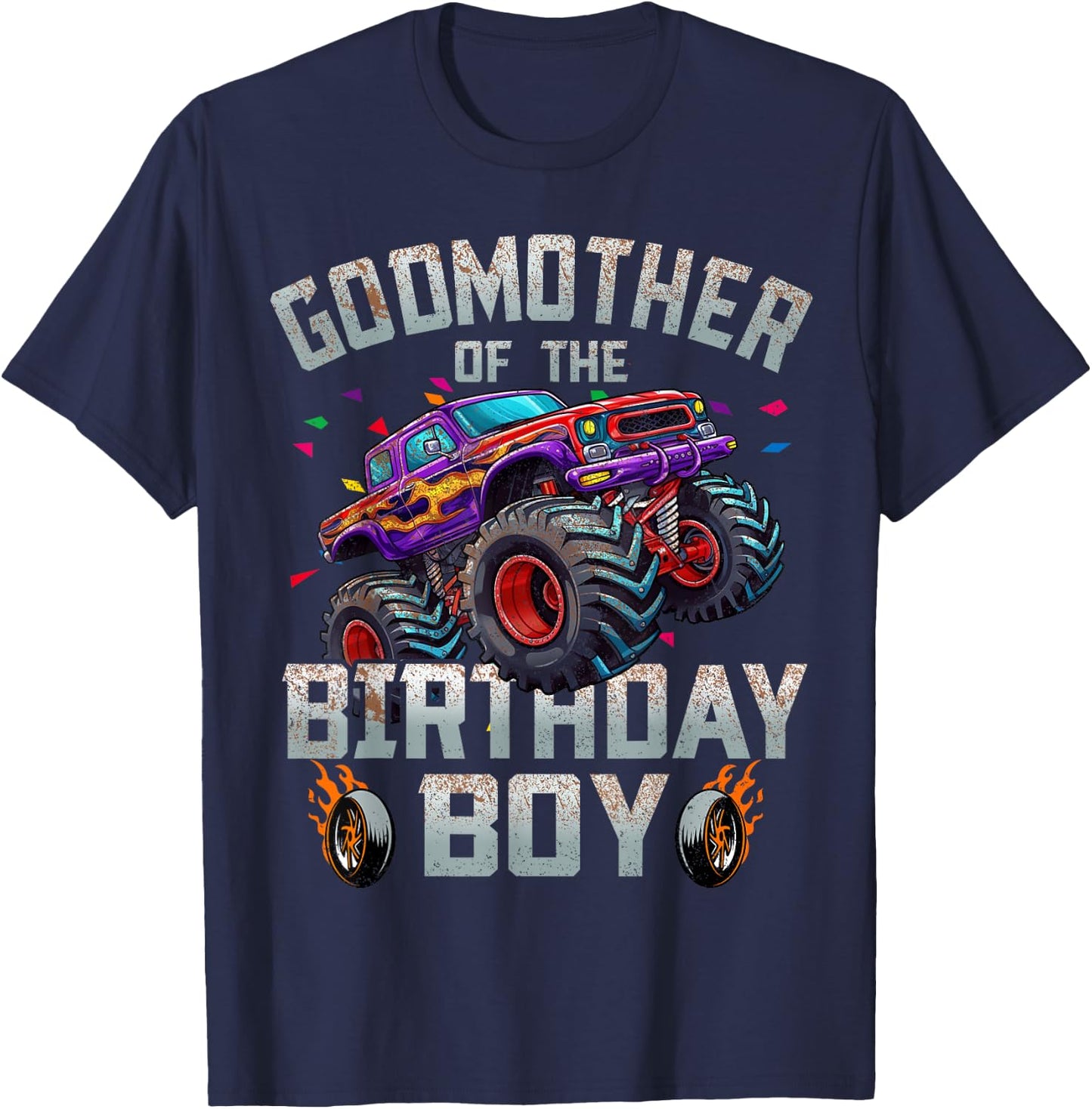Godmother Of The Birthday Boy Monster Truck Family T-Shirt - T-Shirt | Navy