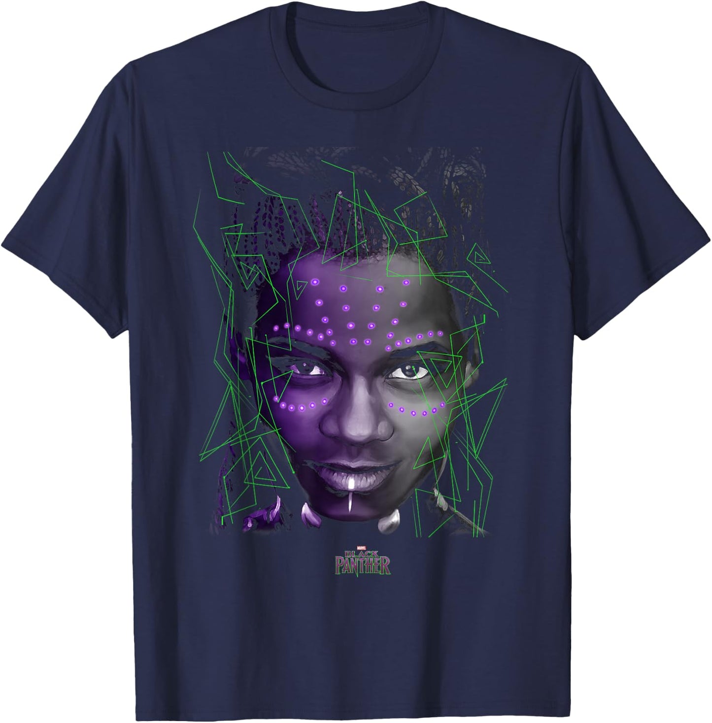 Marvel Black Panther Movie Shuri Neon Glow Graphic T-Shirt - T-Shirt | Navy