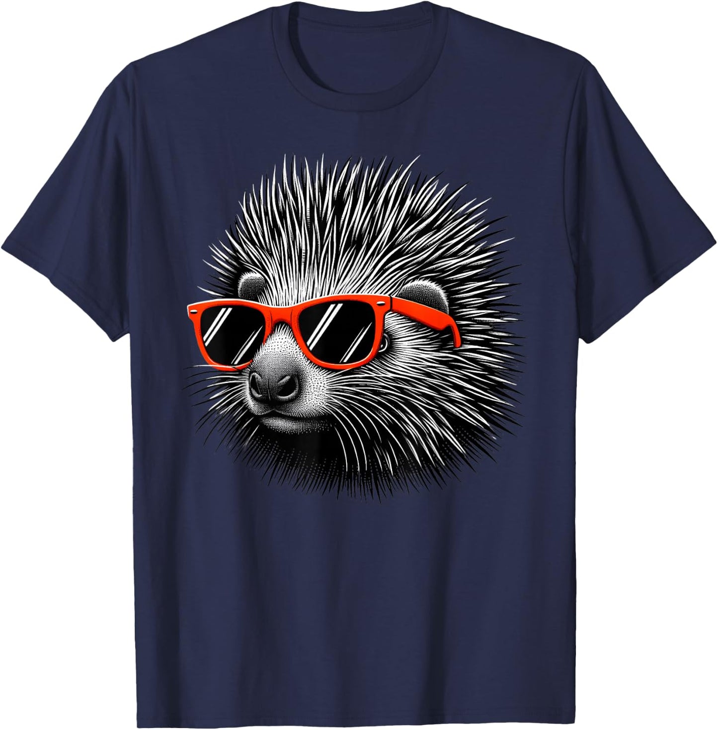 Cool Porcupine Wearing Sunglasses Graphic Art T-Shirt - T-Shirt | Navy