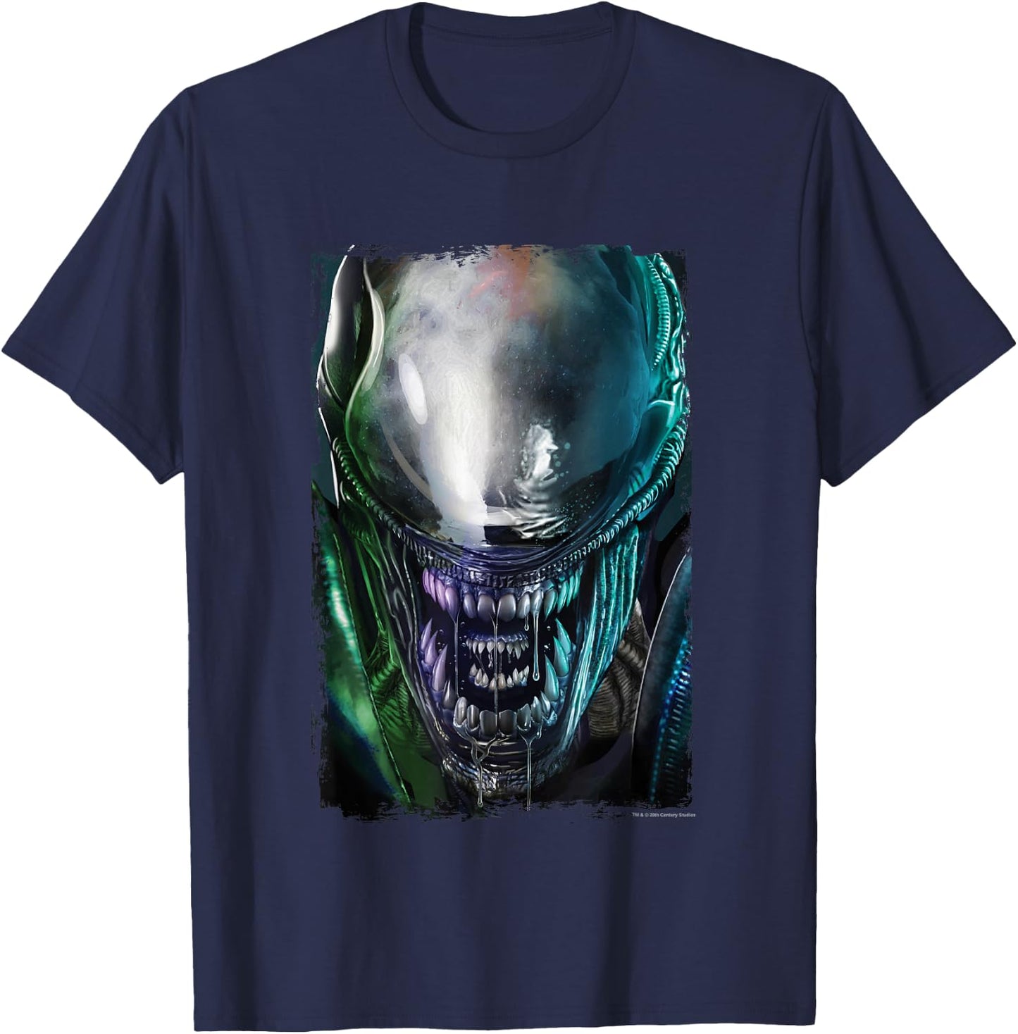 Aliens Epic Dangerous Xenomorph Face Close Up Big Portrait T-Shirt - T-Shirt | Navy