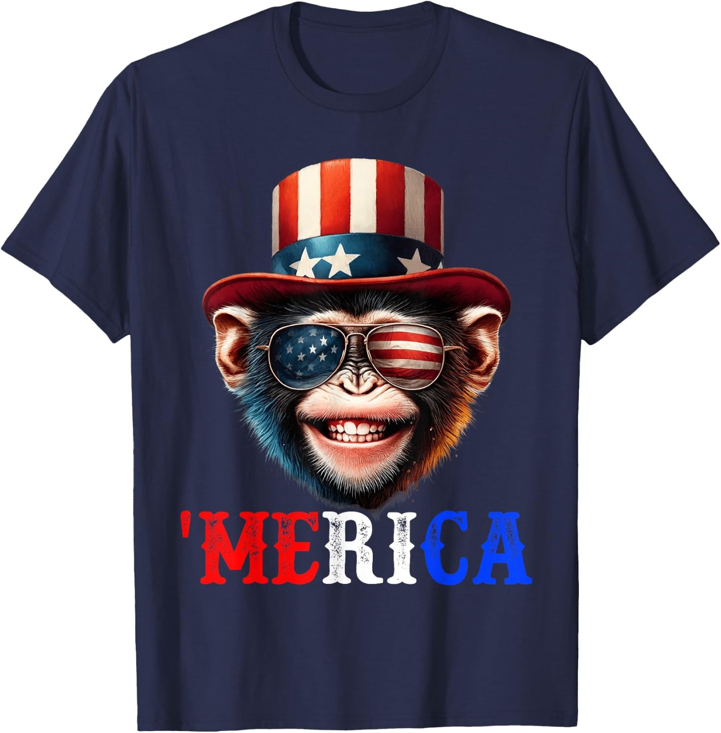 Merica Monkey Patriotic 4th of July Funny Kids Men Women T-Shirt - T-Shirt | Navy