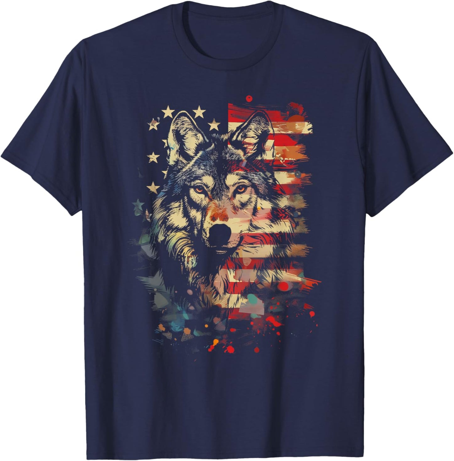 Patriotic Wolf American Flag USA Wolf Lover Vintage T-Shirt - T-Shirt | Navy