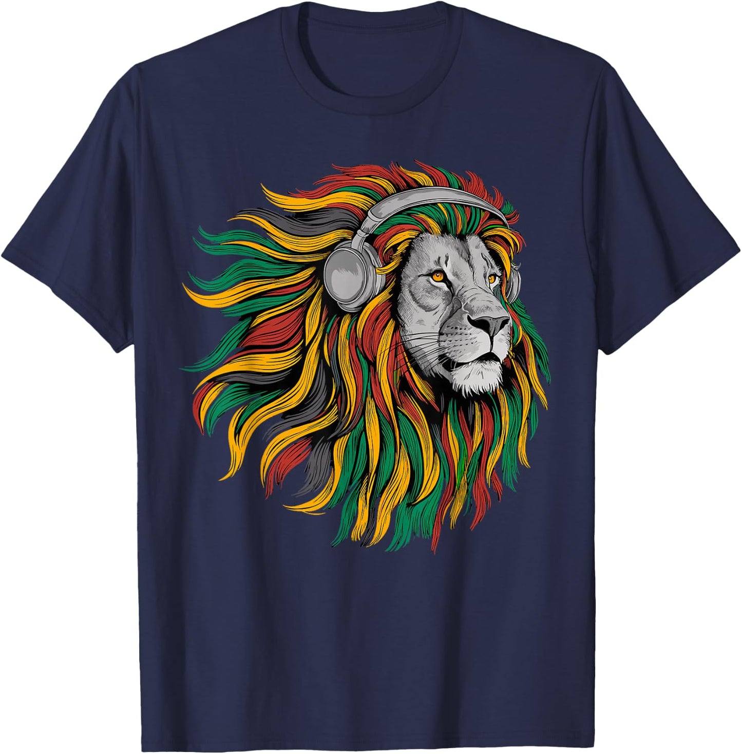 Rasta Reggae Music Headphones Jamaican Pride Lion Of Judah T-Shirt - T-Shirt | Navy