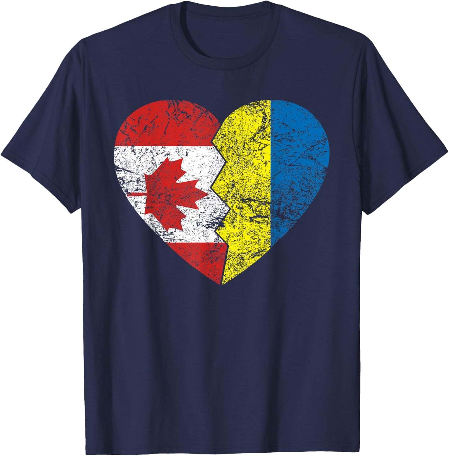 Ukrainian Canadian Flags Heart | Canada Ukraine Roots T-Shirt - T-Shirt | Navy
