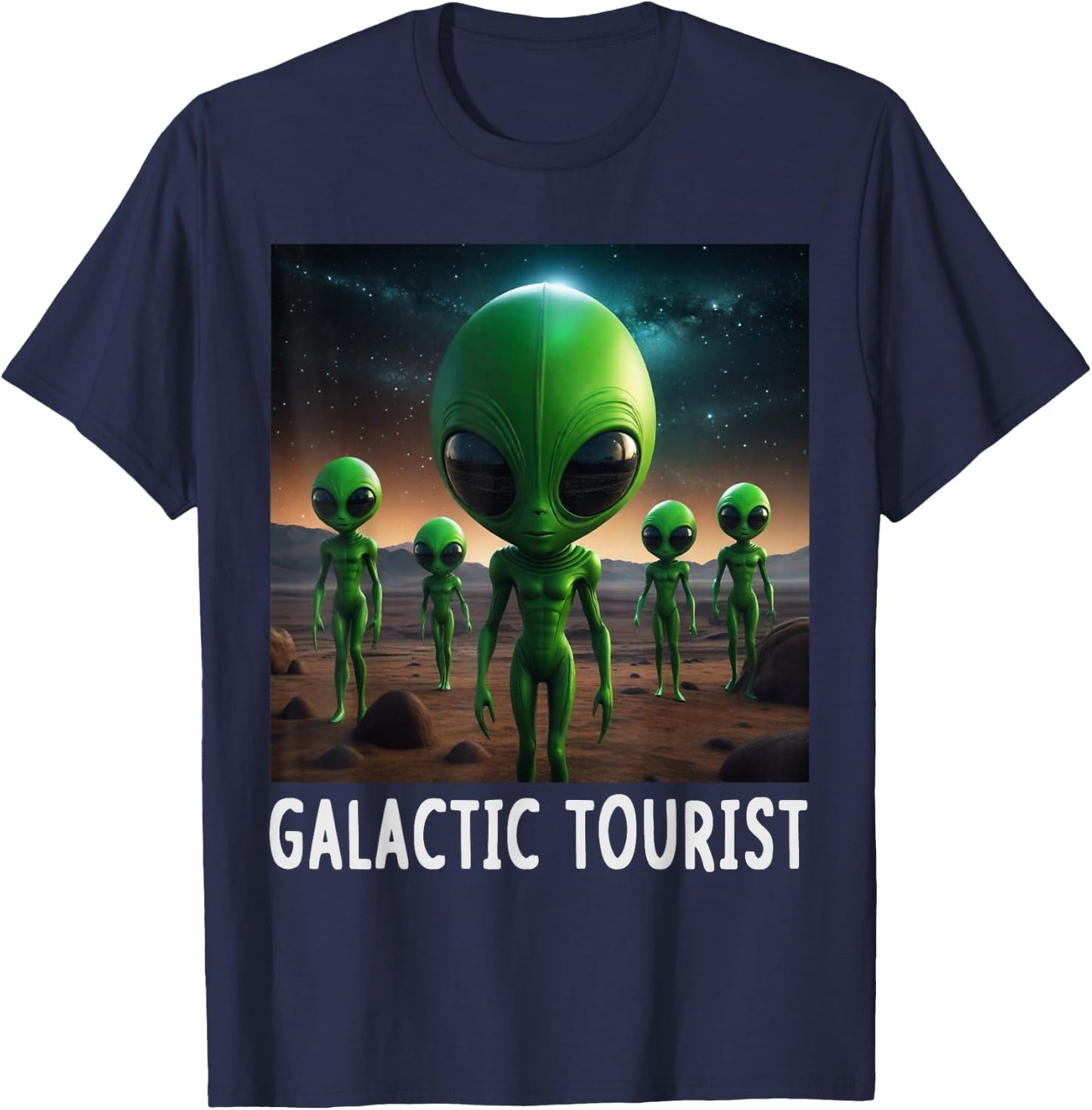 Funny Aliens Galactic Tourist Spaceship UFO Men Women Kids T-Shirt - T-Shirt | Navy