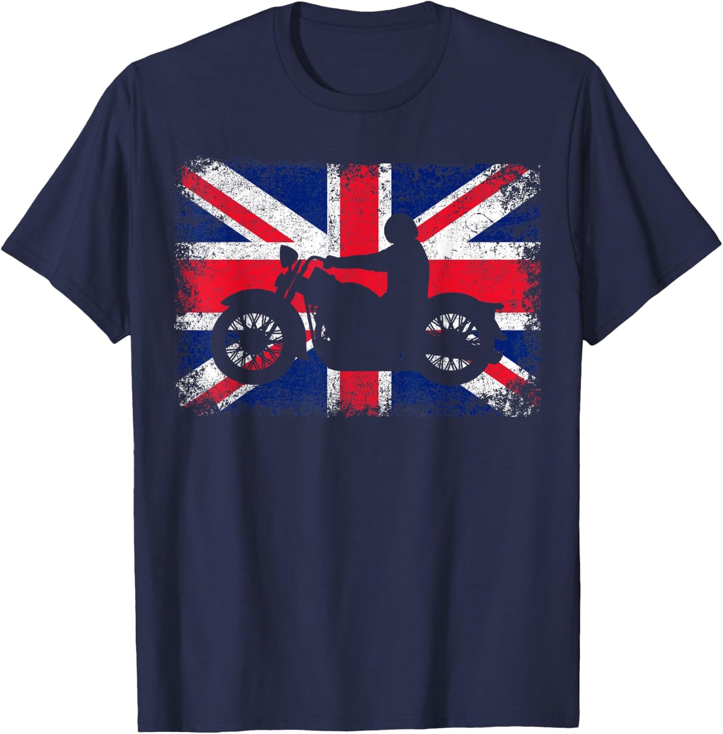 Union Jack Flag United Kingdom Motorbike Motorcycle Biker T-Shirt - T-Shirt | Navy