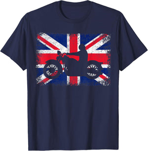 Union Jack Flag United Kingdom Motorbike Motorcycle Biker T-Shirt - T-Shirt | Navy