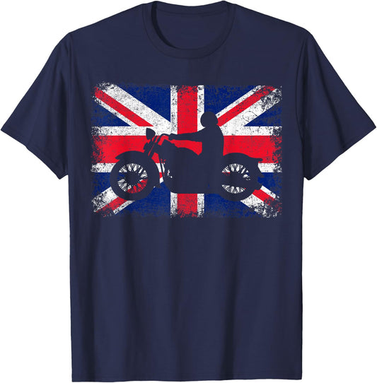 Union Jack Flag United Kingdom Motorbike Motorcycle Biker T-Shirt - T-Shirt | Navy