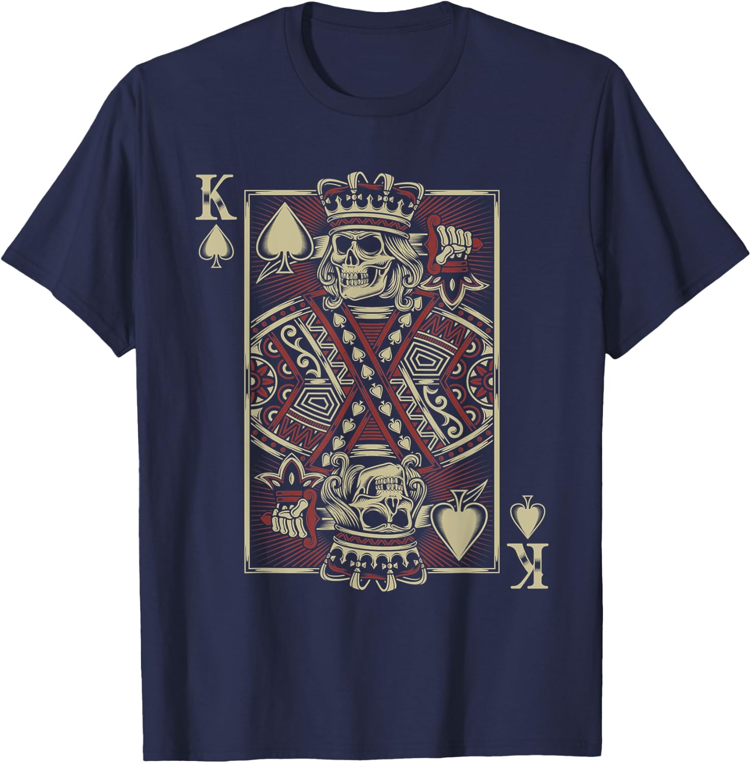 King Of Hearts Skeleton Motorcycle Gift Biker T-Shirt - T-Shirt | Navy