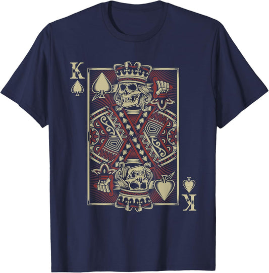 King Of Hearts Skeleton Motorcycle Gift Biker T-Shirt - T-Shirt | Navy