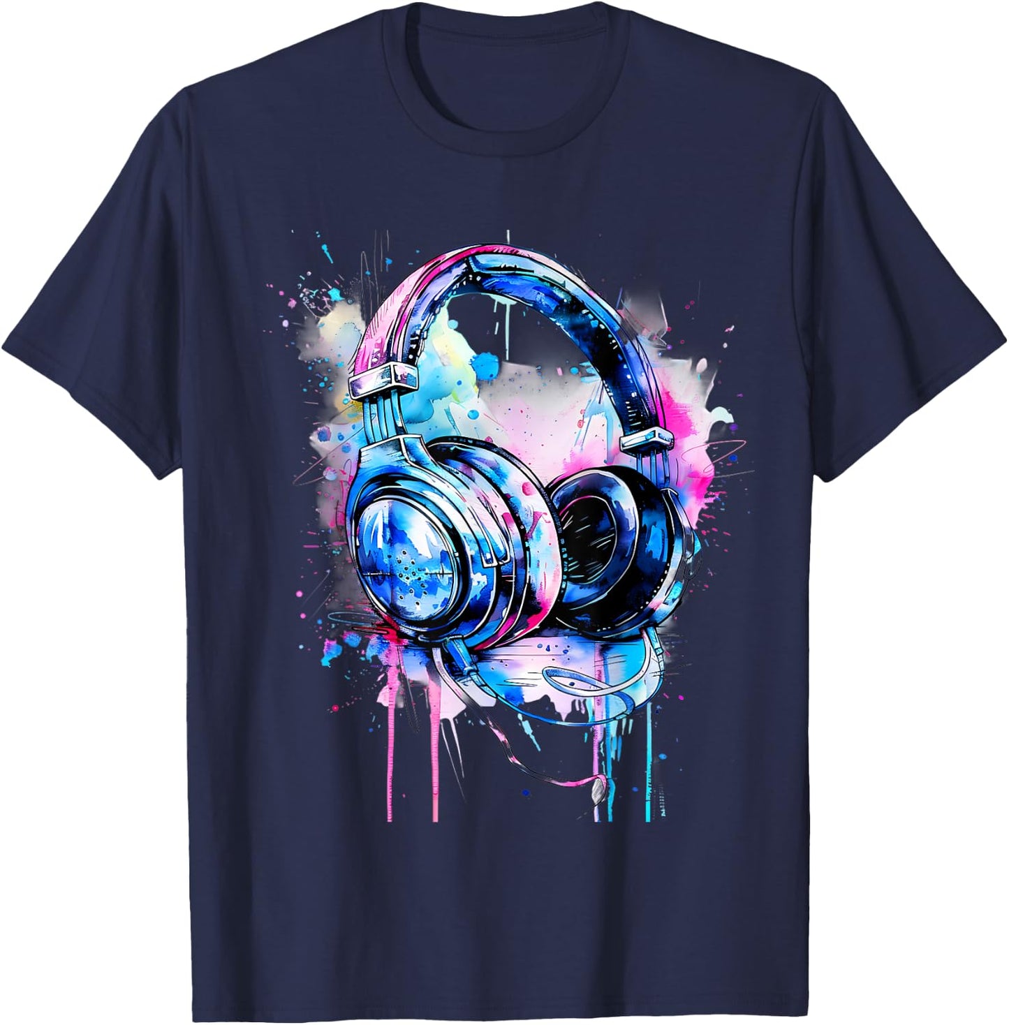 Headphones Music DJ Splash Music Headphones House Dance Club T-Shirt - T-Shirt | Navy