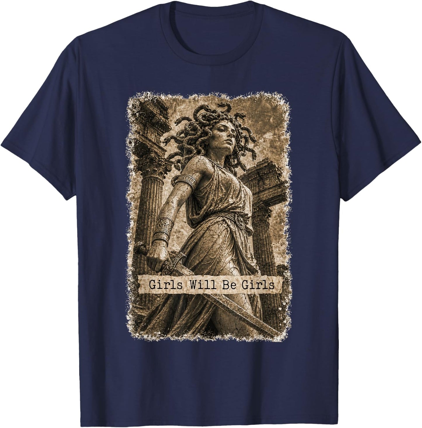 Girl Will Be Girls Medusa Feminist Witch Monster Halloween T-Shirt - T-Shirt | Navy