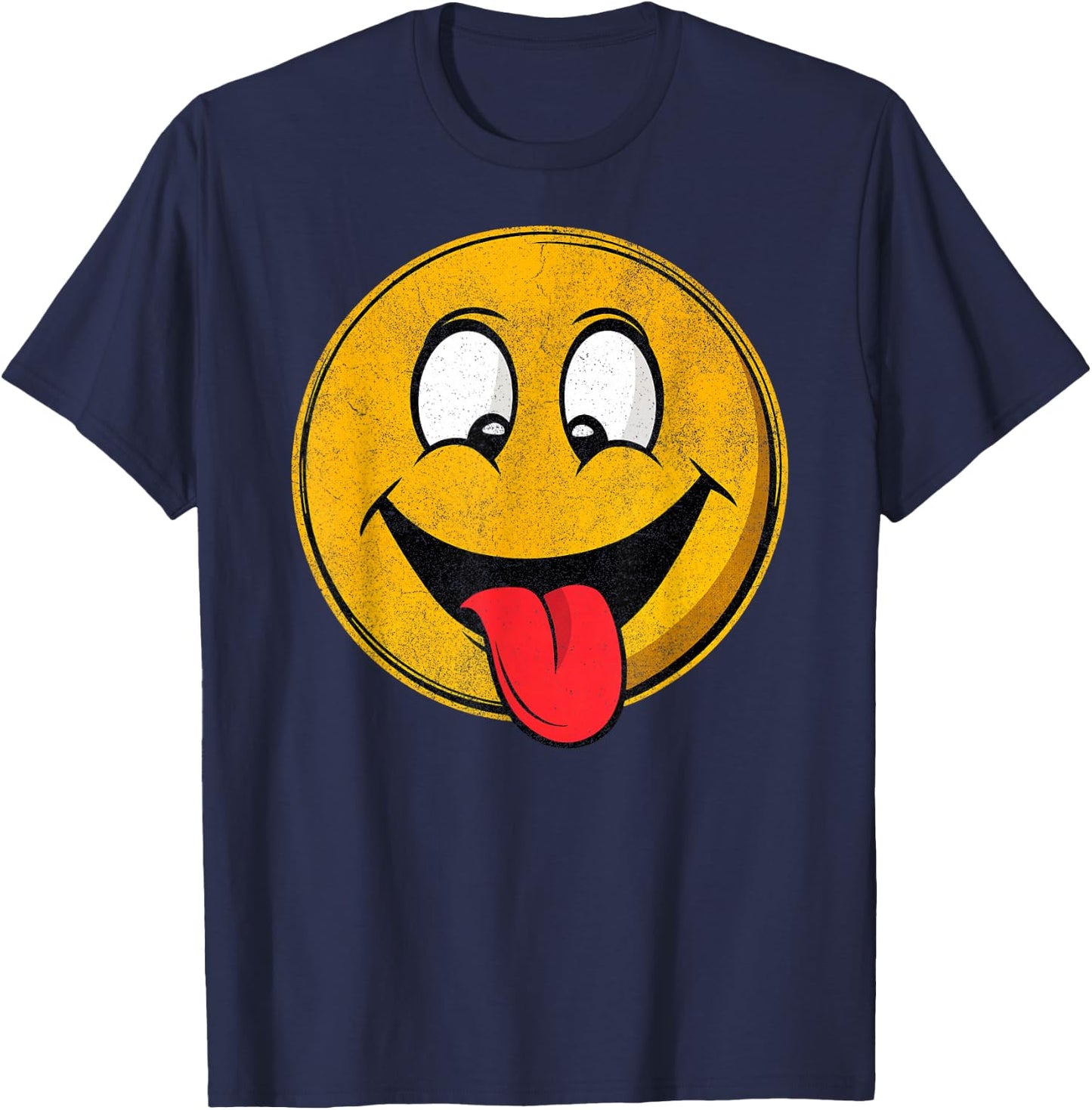 Retro Happy Face with Tongue Sticking Out – Funny Smile T-Shirt - T-Shirt | Navy