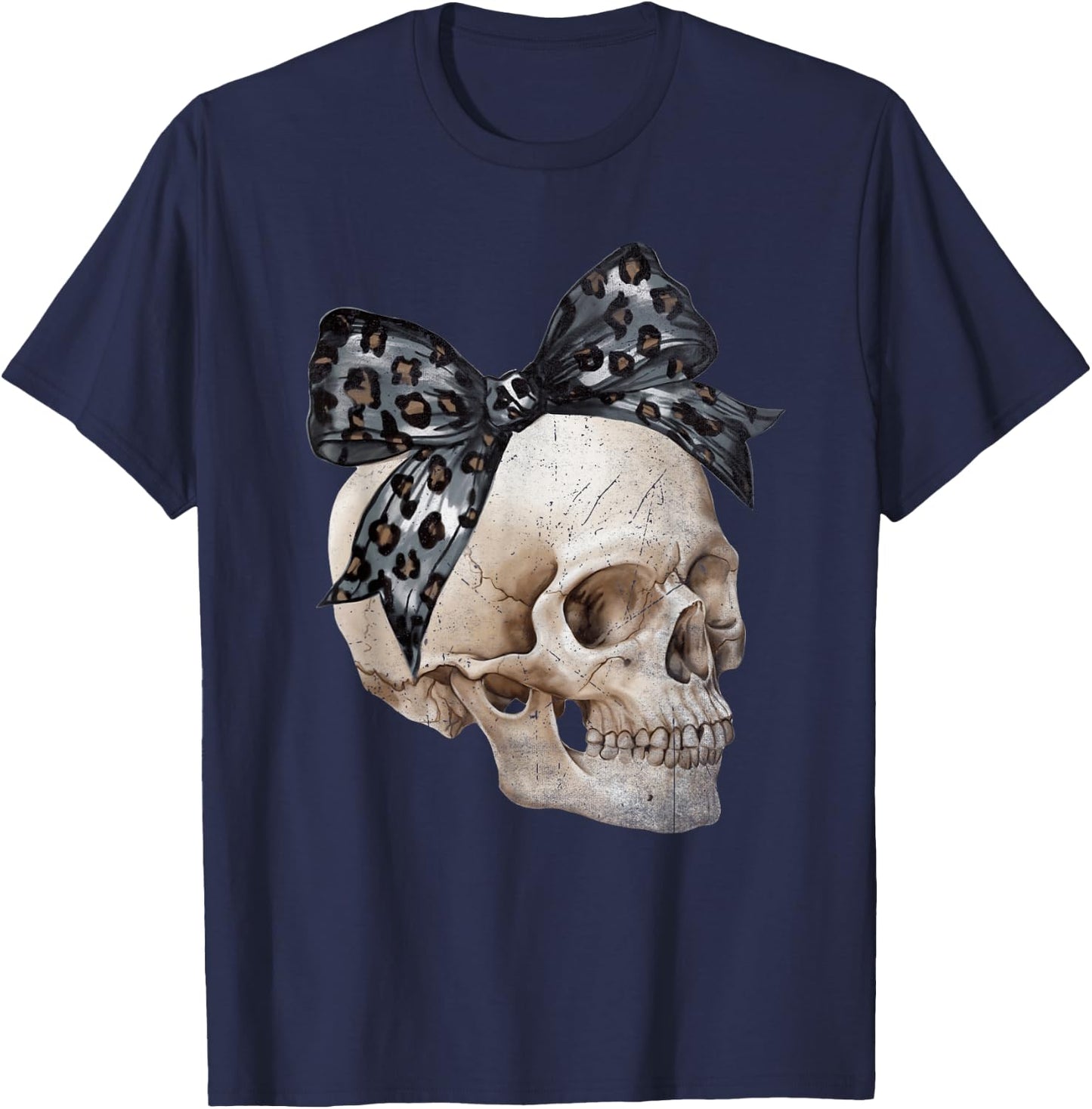 Skull Coquette Bow Halloween Spooky Season Girls Kids T-Shirt - T-Shirt | Navy