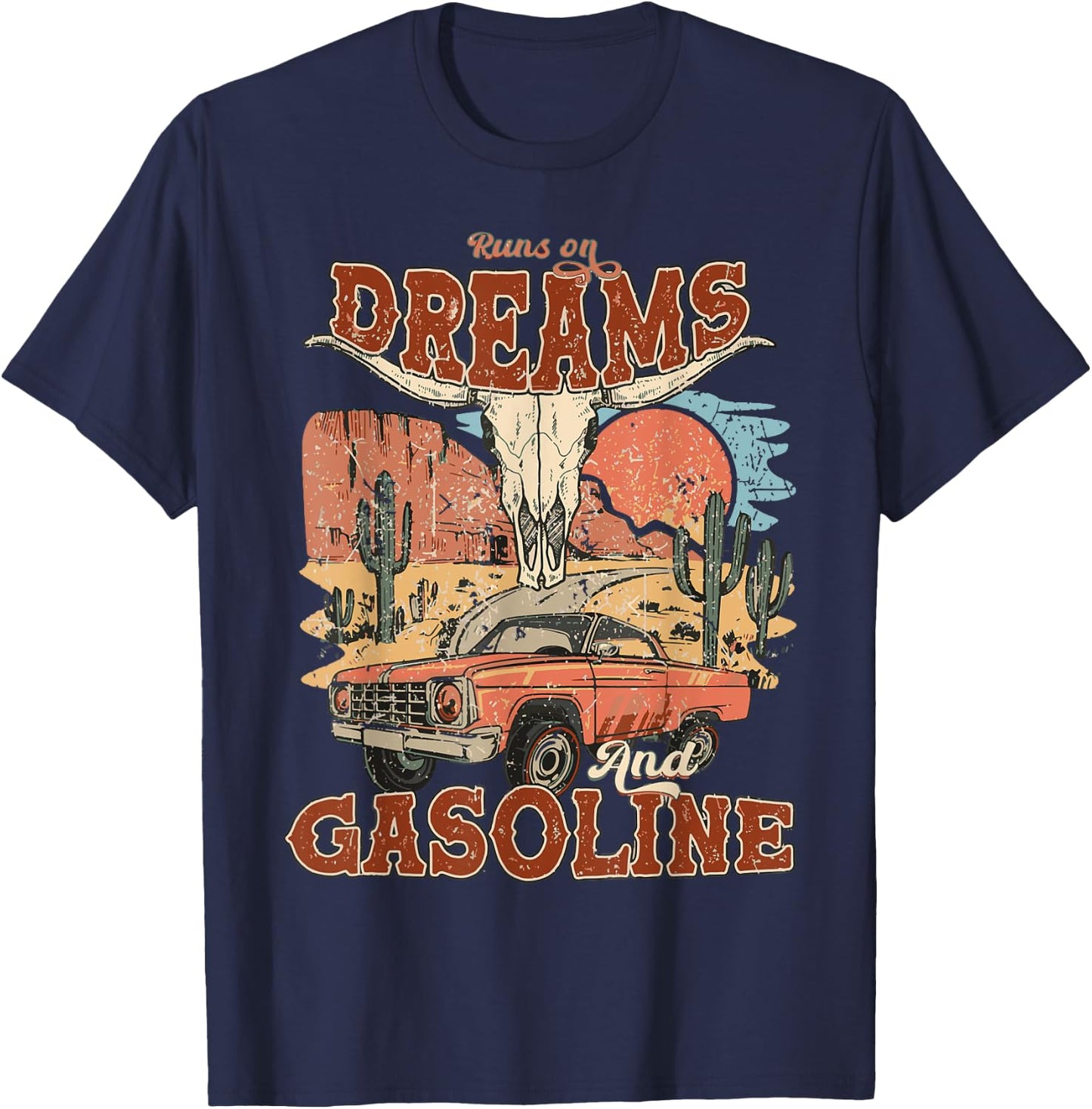 Runs On Dreams And Gasoline | I Got A Heart Like A Truck T-Shirt - T-Shirt | Navy