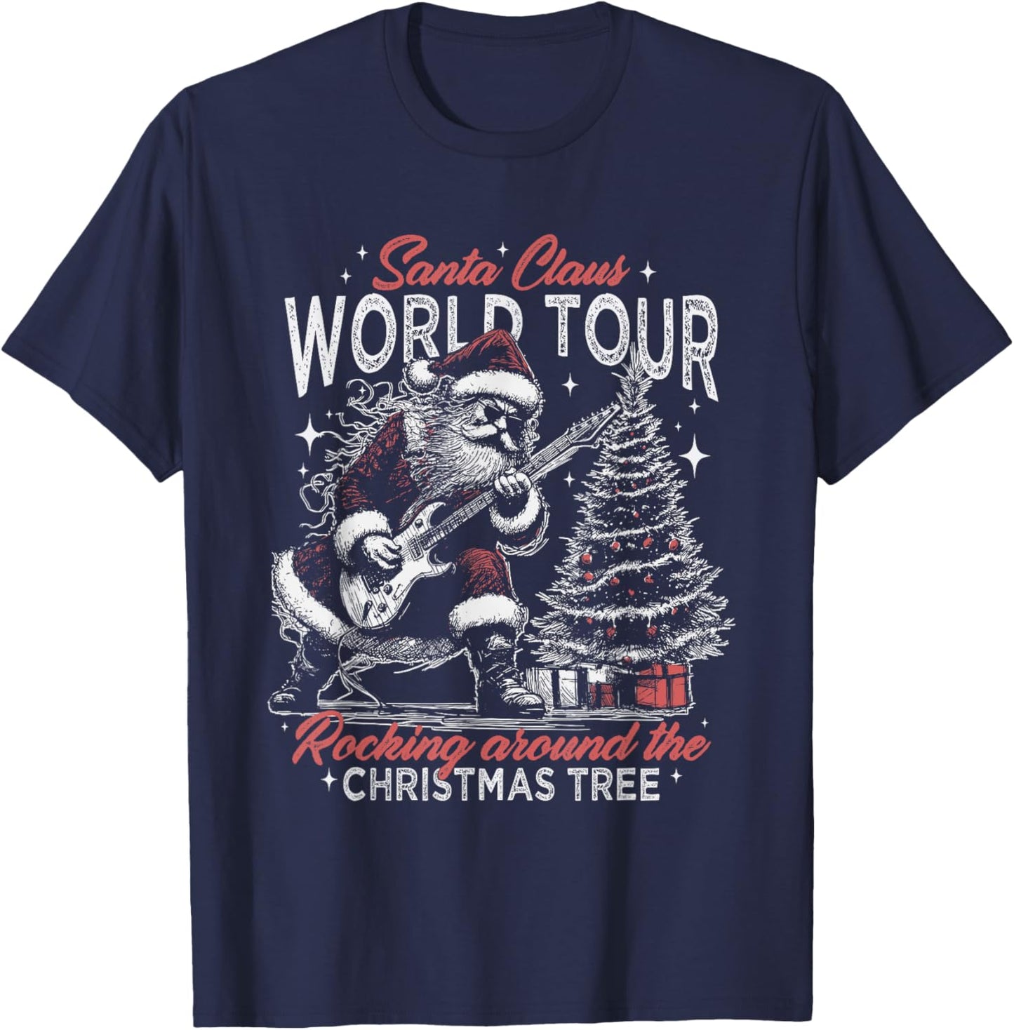 Santa Claus World Tour Rocking Around The Christmas Tree T-Shirt - T-Shirt | Navy