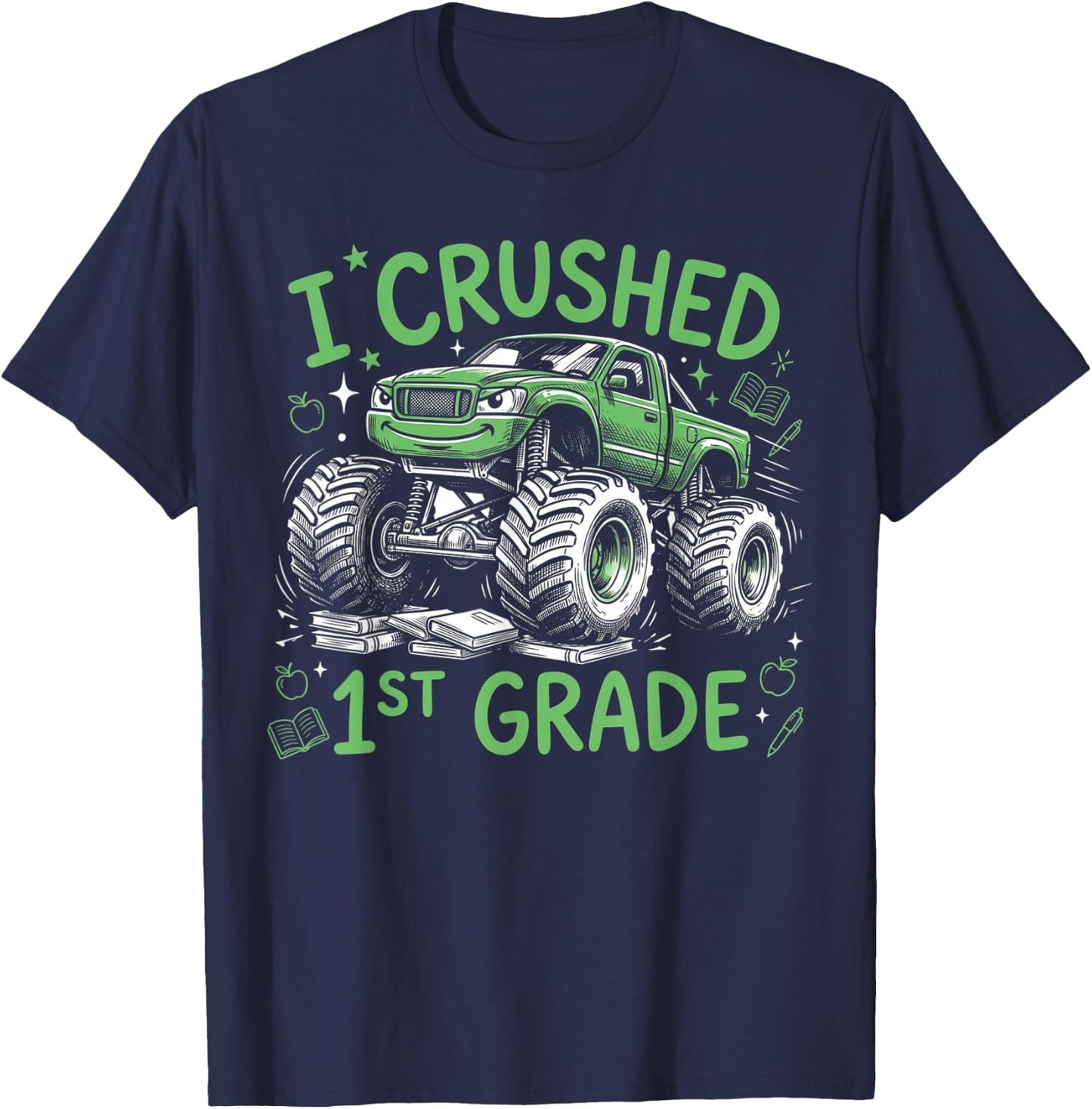 I Crushed 1st Grade Monster Truck Graduation Boys T-Shirt - T-Shirt | Navy