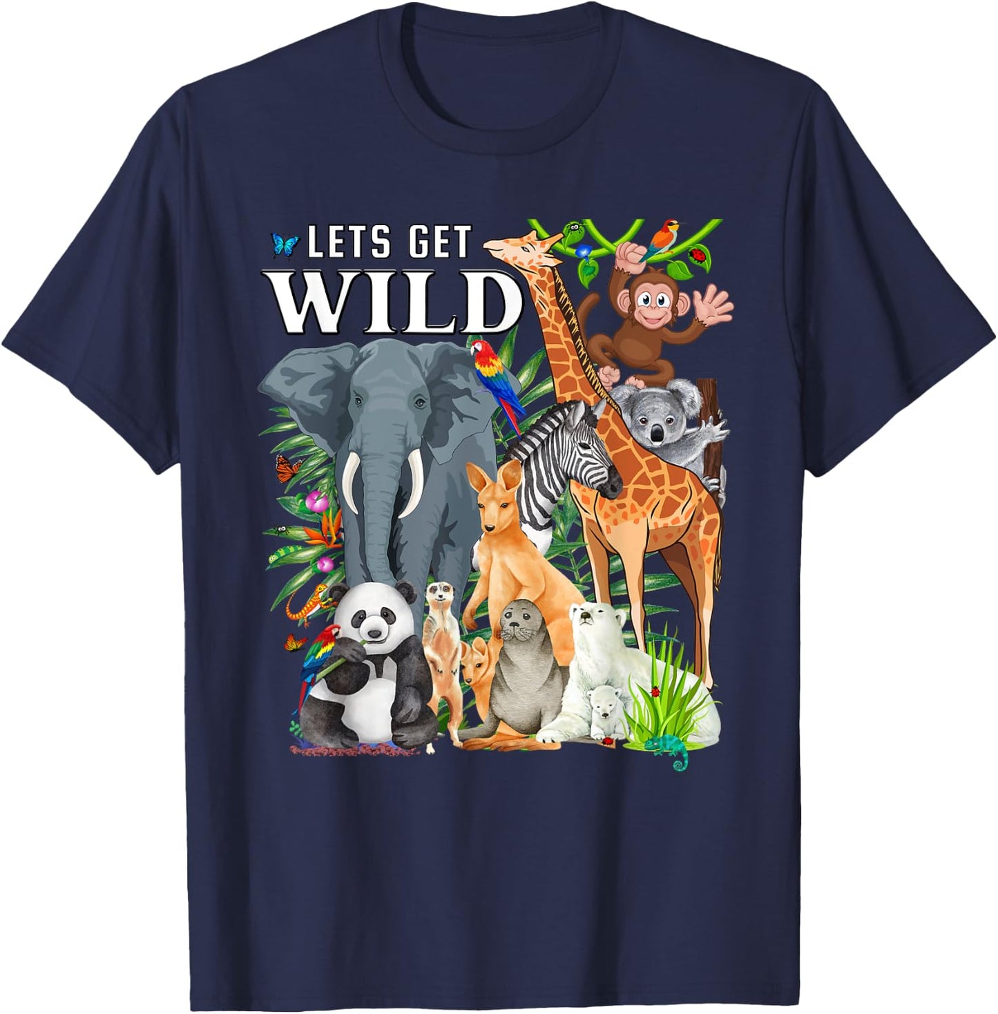 Let's Get Wild Zoo Animals Safari Party A Day At The Zoo T-Shirt - T-Shirt | Navy