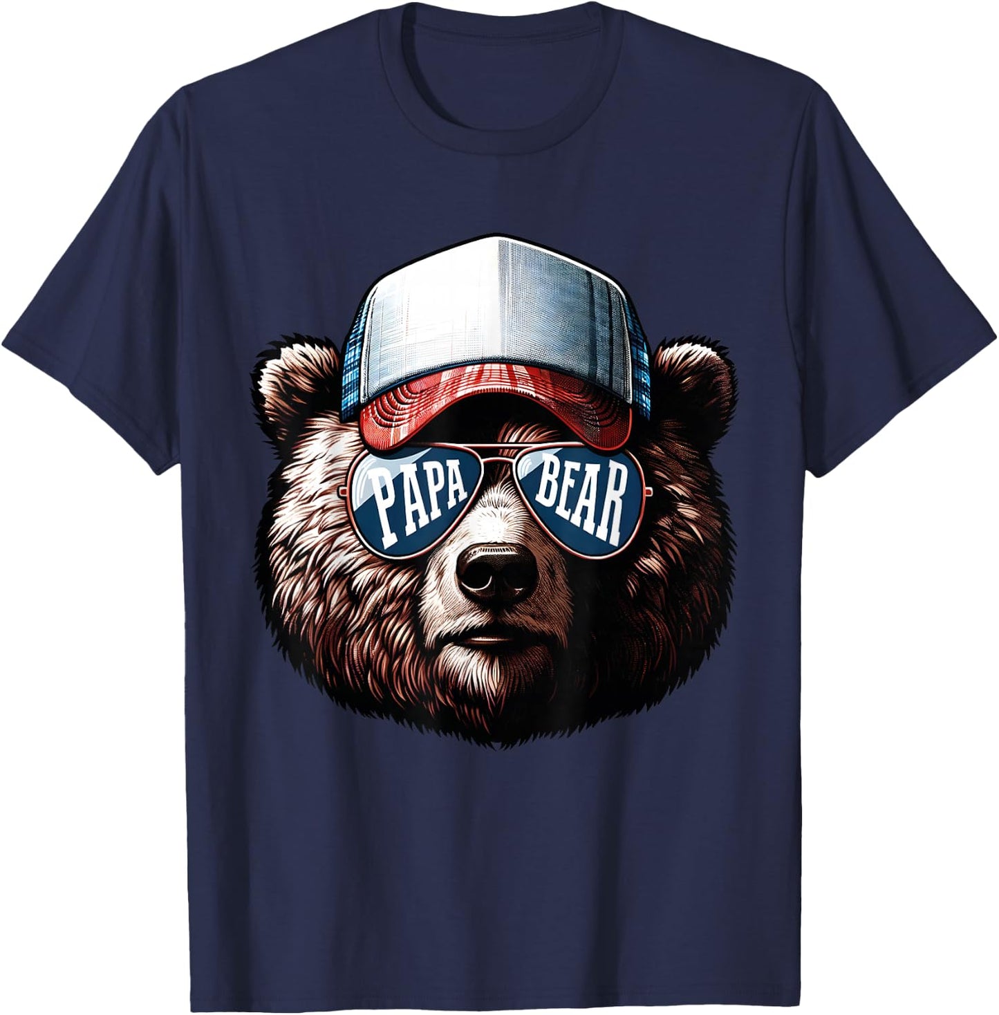 Papa Bear Face Cool Dad Style Retro Fathers Day Daddy Bear T-Shirt - T-Shirt | Navy