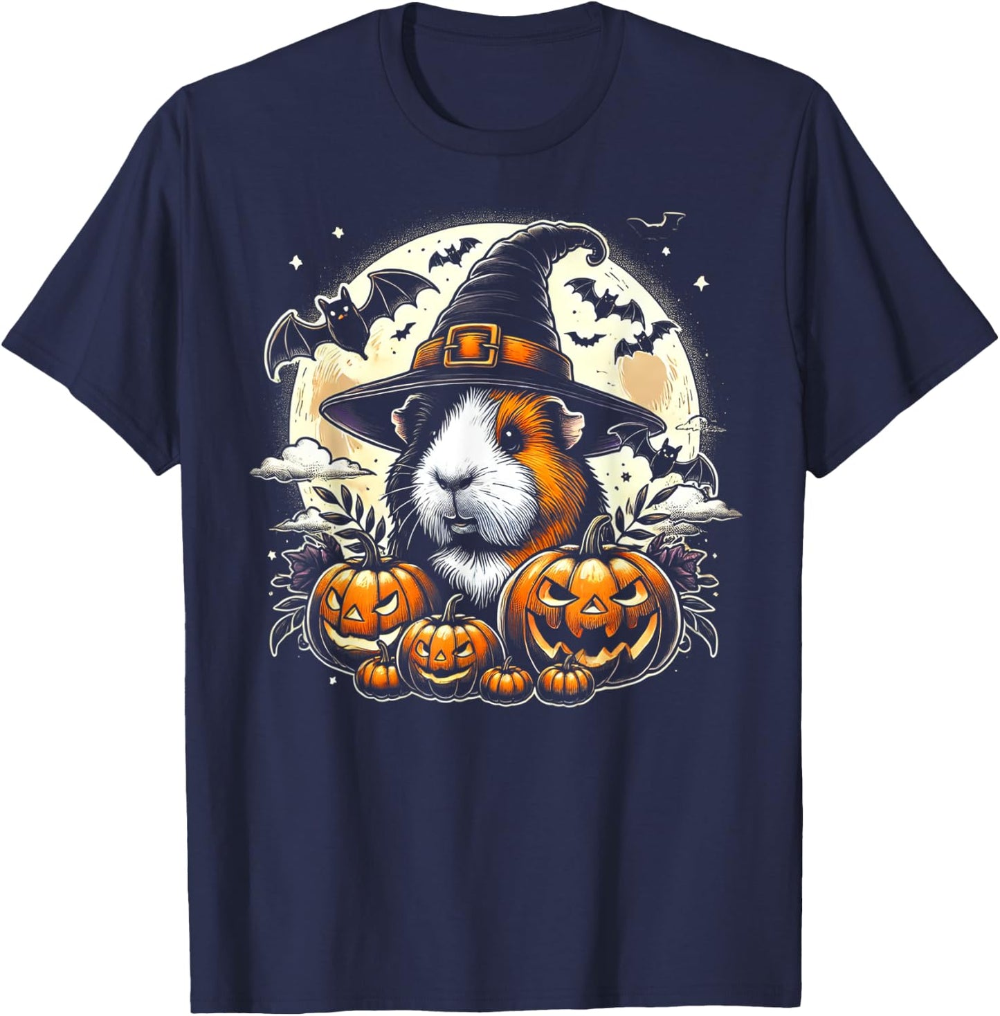 Guinea Pig Halloween Witch Art T-Shirt - T-Shirt | Navy